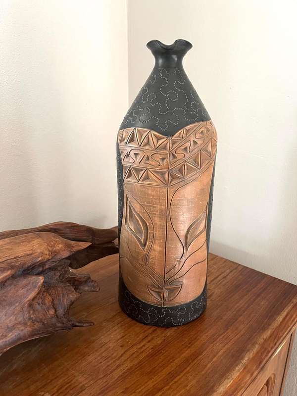 Ethnic Vintage-Style Ceramic Vase  Indonesia