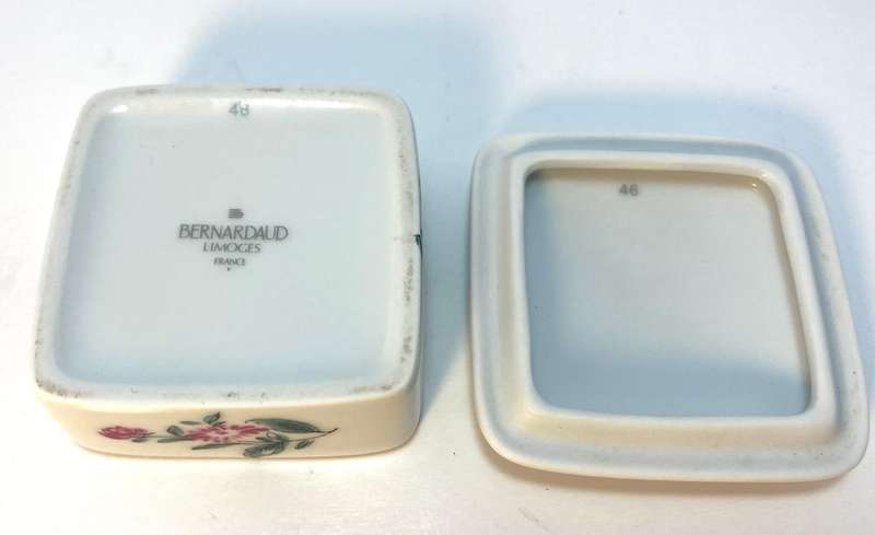 Limoges Bernardaud Vintage Porcelain Trinket Box | Rose Detail | 6 x 6 x 3 cm | Made in France