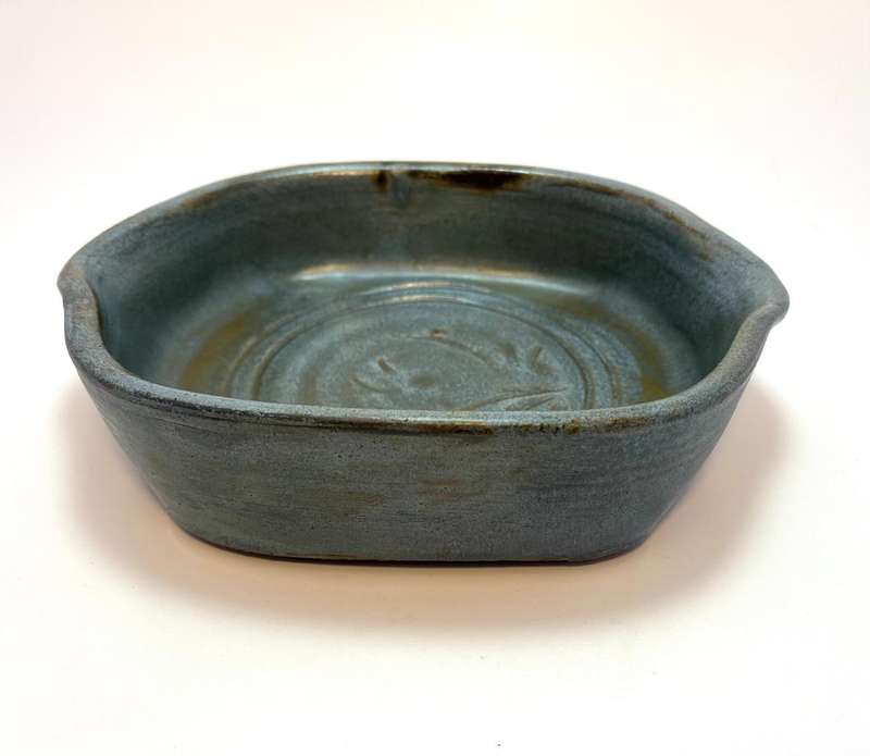 Custom Made Blue & Grey Clay Bowl | Signed "Skelton" | 20 April 2002 | Artisan Pottery