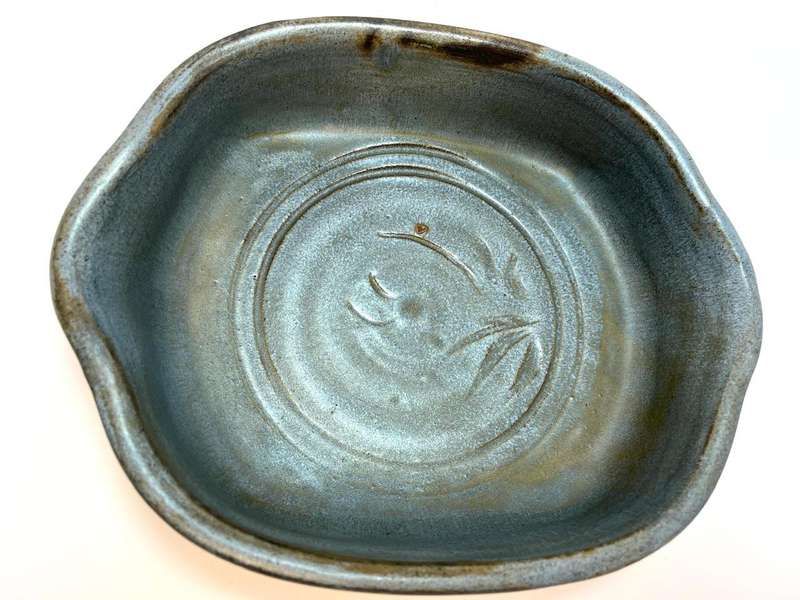 Custom Made Blue & Grey Clay Bowl | Signed "Skelton" | 20 April 2002 | Artisan Pottery
