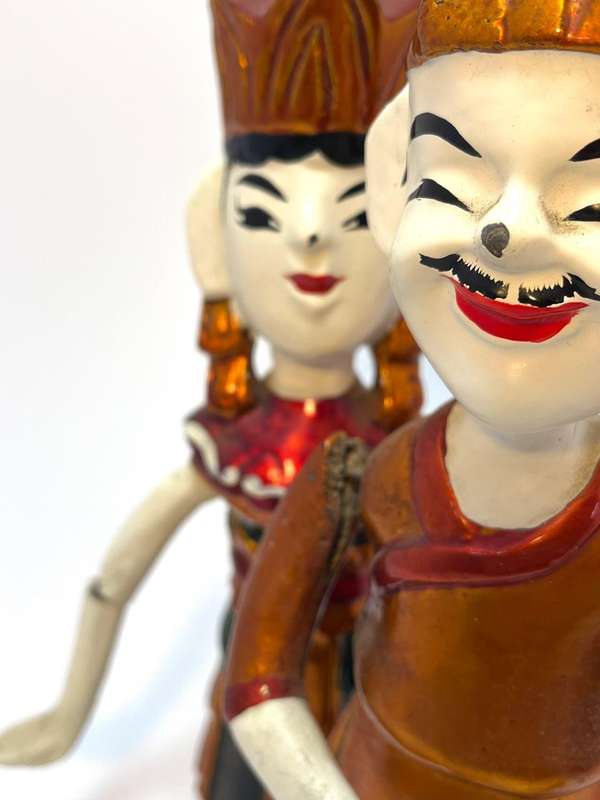 2 x Vintage Vietnamese moving String Puppets  Handcrafted Folk Art Marionette Set