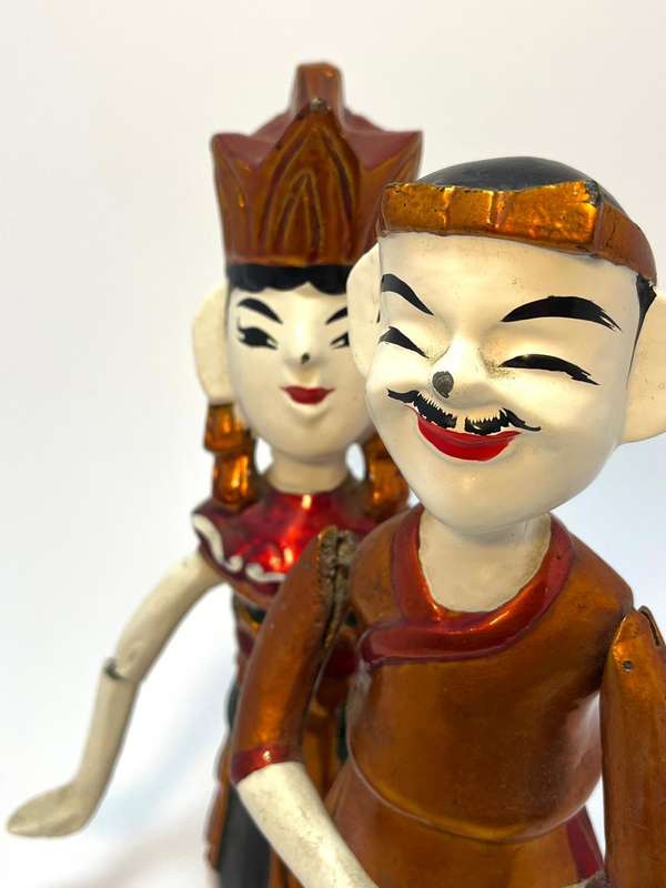 2 x Vintage Vietnamese moving String Puppets  Handcrafted Folk Art Marionette Set
