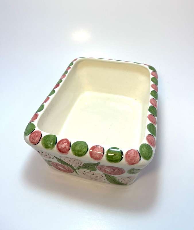 Custom Made Ceramic Bowl | Hand-Painted Roses & Leaves | Signed Averil 1998 | One of a Kind