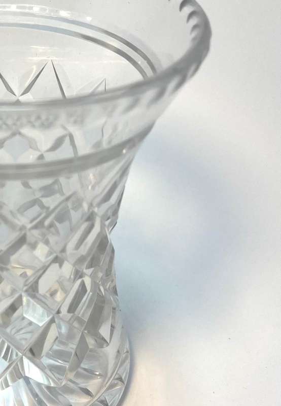 Mid-Century Lattice Cut Stubby Inkwell / Posy Vase  Glass Art Deco Charm