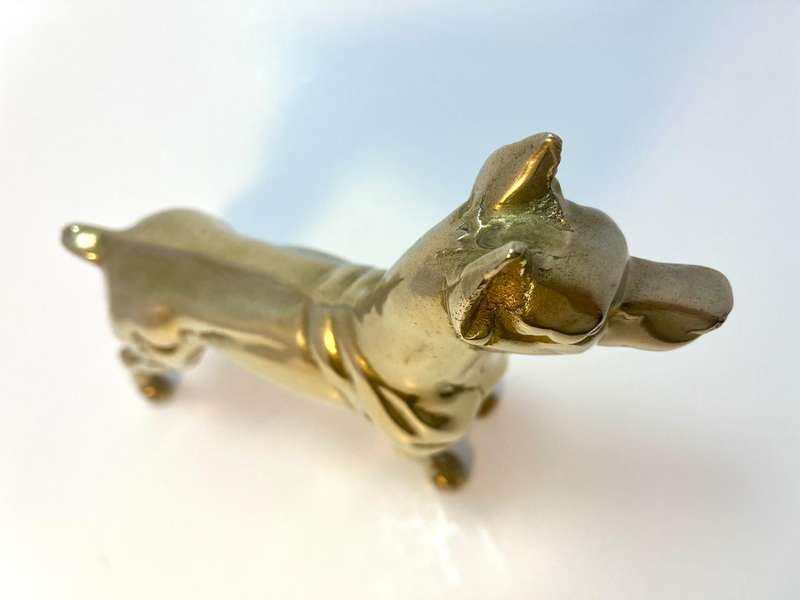 Vintage Polished Brass Doberman Pinscher Dog Figurine  1970s Boho Chic Decor