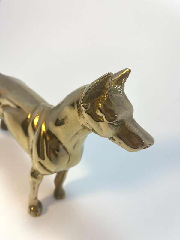 Vintage Polished Brass Doberman Pinscher Dog Figurine  1970s Boho Chic Decor