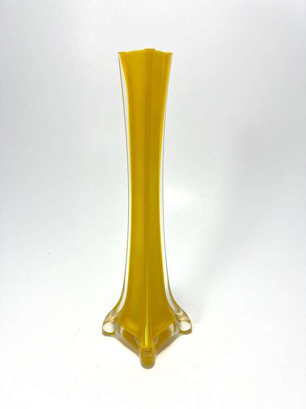  Vintage Slim Vases  1960s Retro Style Periwinkle clear, Yellow Dot, and Satin Blue Designs