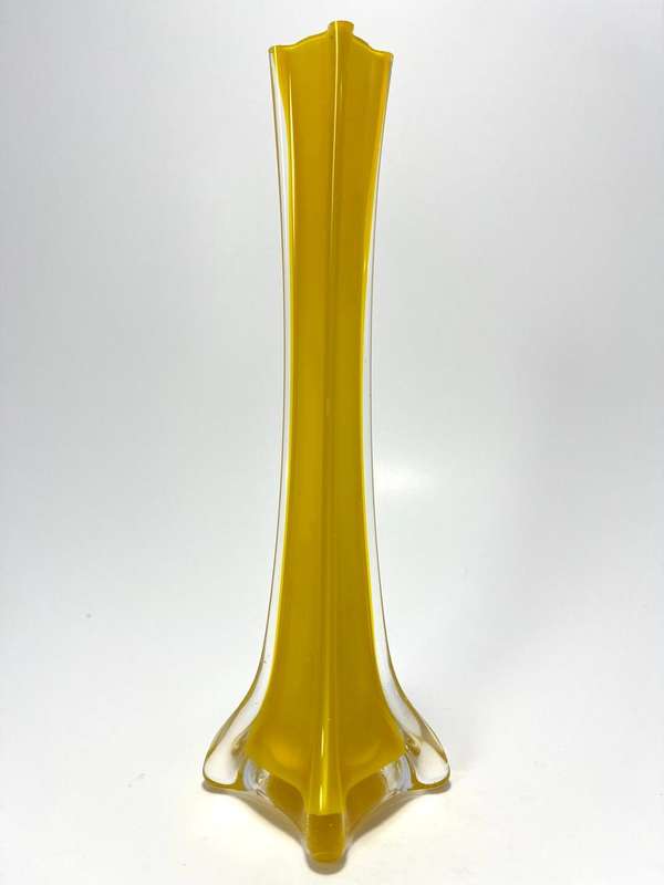  Vintage Slim Vases  1960s Retro Style Periwinkle clear, Yellow Dot, and Satin Blue Designs