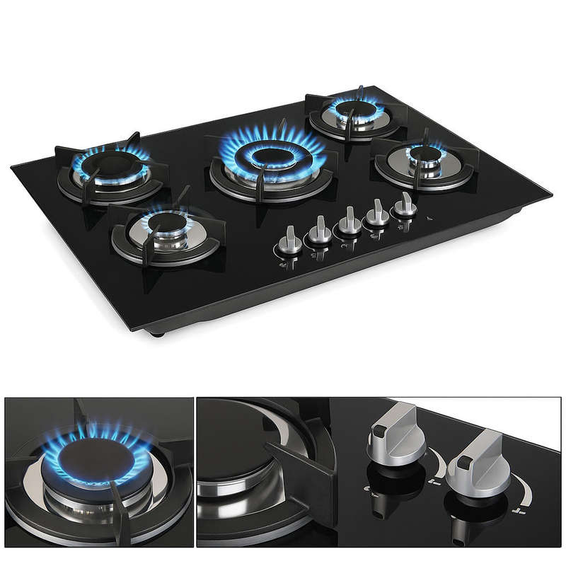 Aruif Built-In Tempered Glass Countertop 5 Burner Gas Hob