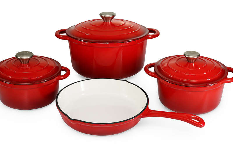 7 Piece Authentic Cast Iron Dutch Oven Cookware Pot Set