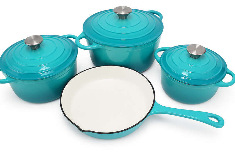 7 Piece Authentic Cast Iron Dutch Oven Cookware Pot Set