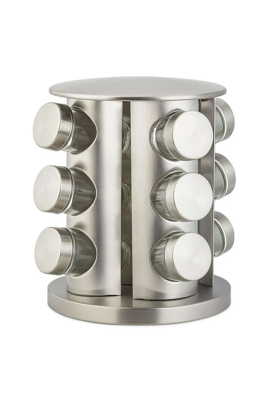 Frosted - 12 Jar Rotating Stainless Steel Spice Rack