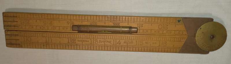 VINTAGE BOXWOOD RABONE NO.1190 FOLDING MEASURING SCALE & WATER LEVEL LONDON