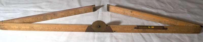 VINTAGE BOXWOOD RABONE NO.1190 FOLDING MEASURING SCALE & WATER LEVEL LONDON