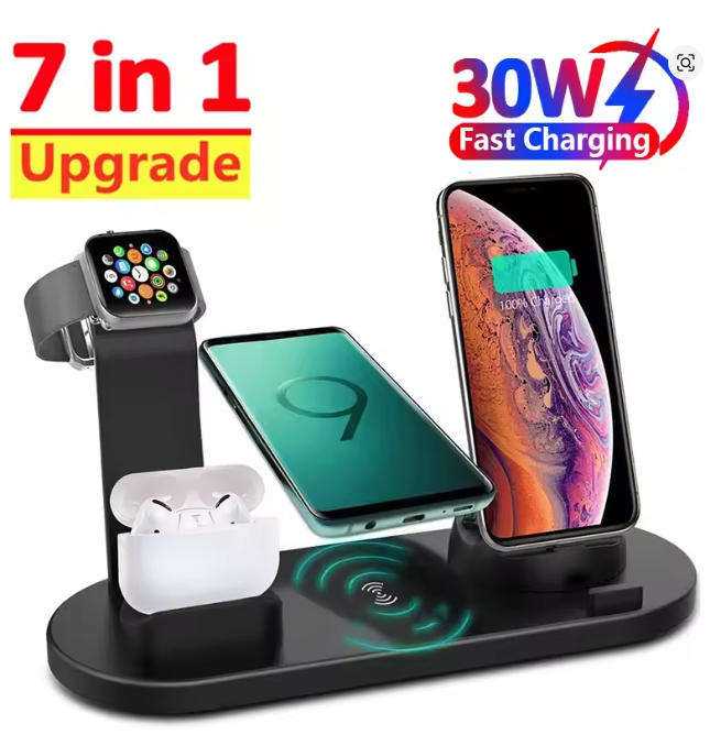 7-in-1 Wireless Charging Dock  Fast Charger for iPhone, Apple Watch & AirPods