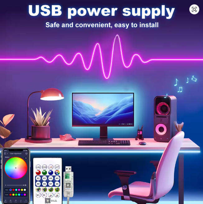 USB RGB Neon Strip Light  5V Waterproof LED Tape with Bluetooth Remote (1M5M)