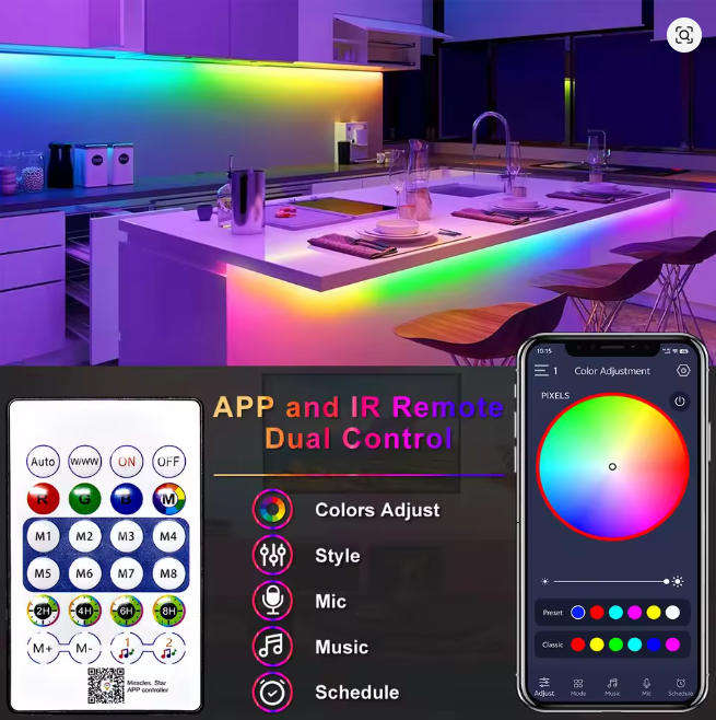 USB RGB Neon Strip Light  5V Waterproof LED Tape with Bluetooth Remote (1M5M)