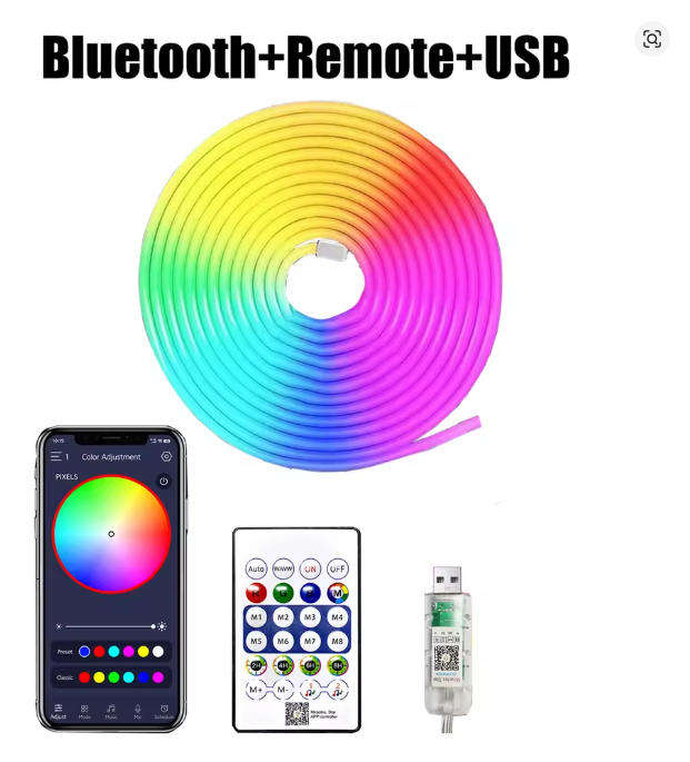 USB RGB Neon Strip Light  5V Waterproof LED Tape with Bluetooth Remote (1M5M)