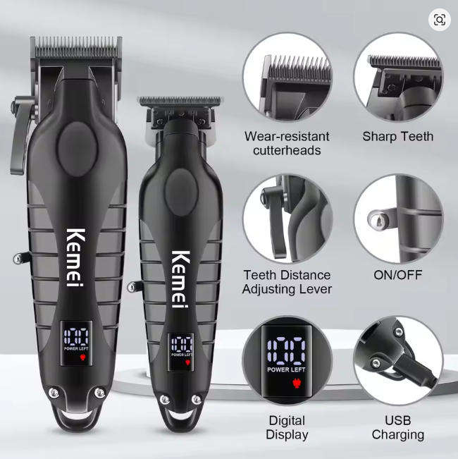 Kemei Professional Hair Clipper Kit for Men  Cordless Electric Beard Trimmer, Shaver & Grooming Set