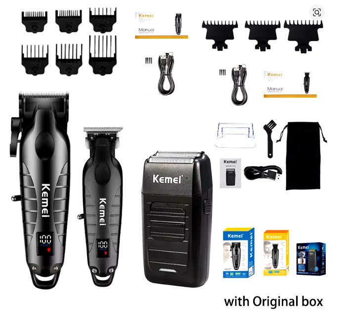 Kemei Professional Hair Clipper Kit for Men  Cordless Electric Beard Trimmer, Shaver & Grooming Set