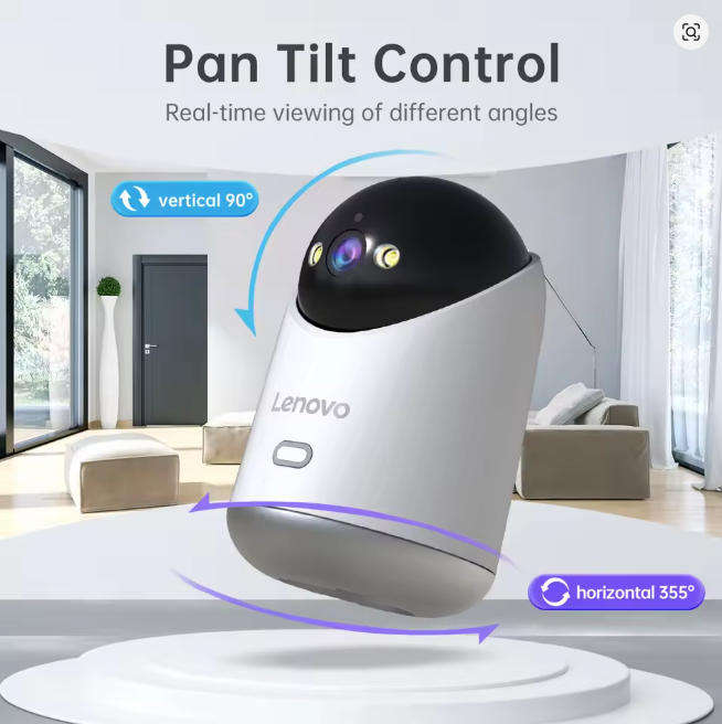 Lenovo 5MP WiFi Smart PTZ Camera  Color Night Vision, 355° Pan/Tilt, Auto Tracking, Two-Way Audio,