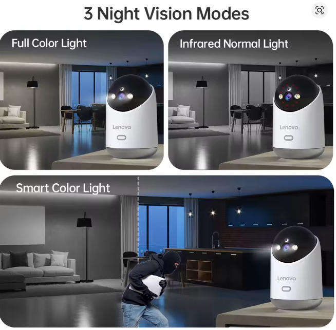 Lenovo 5MP WiFi Smart PTZ Camera  Color Night Vision, 355° Pan/Tilt, Auto Tracking, Two-Way Audio,