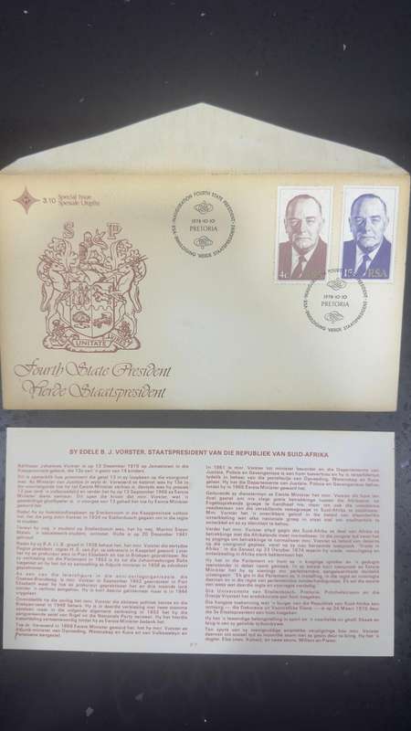 South African 1978 Inauguration of Dr.B.J.Vorster 1st Day Cover SG 449-450