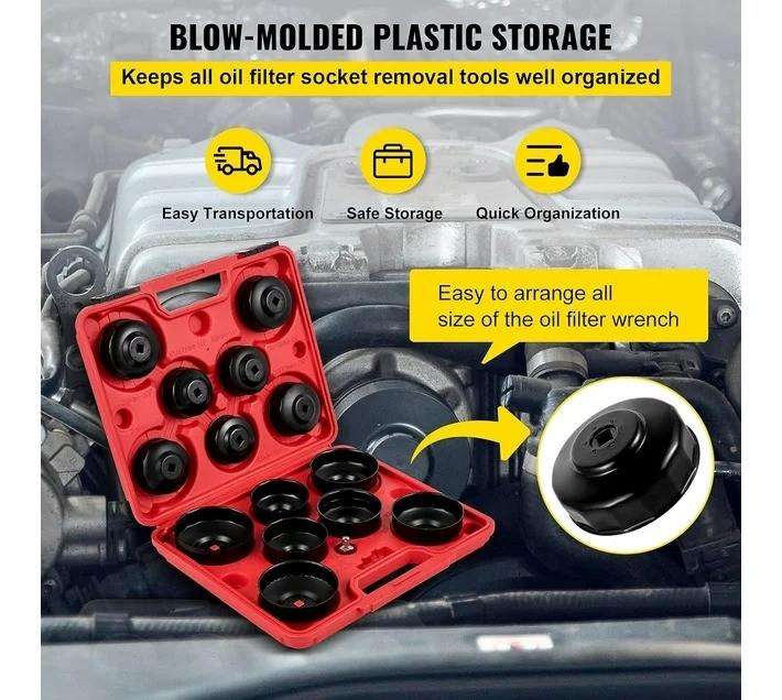 14-Piece Cup-Type Oil Filter Wrench Set  Universal Vehicle Tool Kit