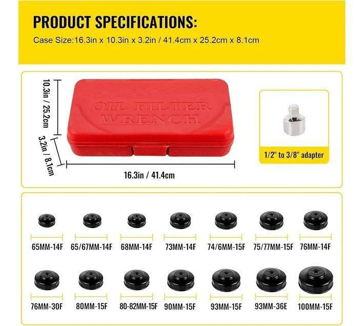 14-Piece Cup-Type Oil Filter Wrench Set  Universal Vehicle Tool Kit