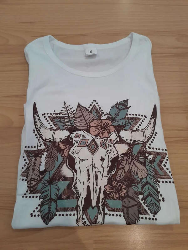 White printed bull skull shirt