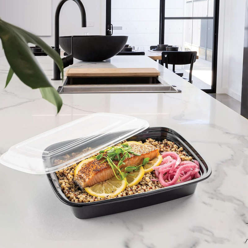 Black No Division Prep Containers with Lids - 50 Pack - Microwave, Dishwasher & Freezer Safe
