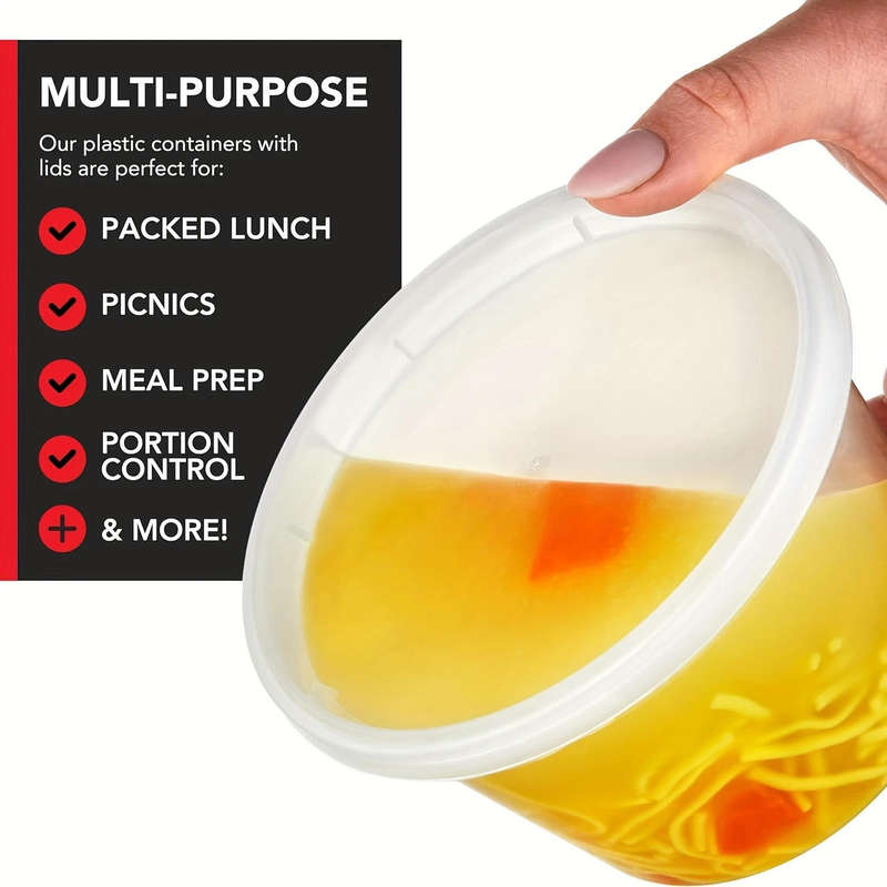 20 Pack Plastic Bowls & Lids 1000ml - Microwave Safe / Freezer Safe / Dishwasher Safe