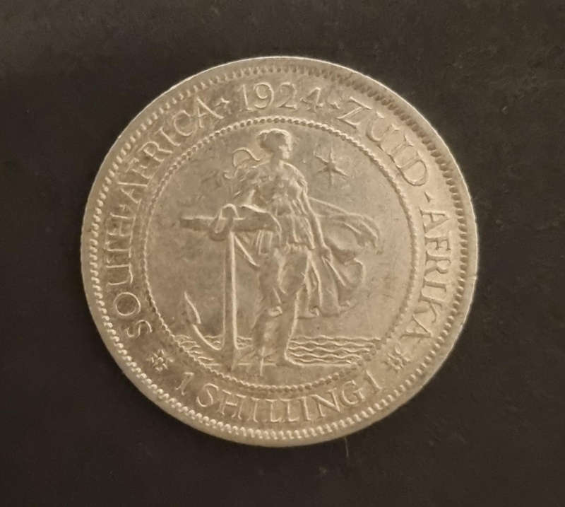  Rare 1924 South Africa 1 Shilling  King George V Silver Coin 