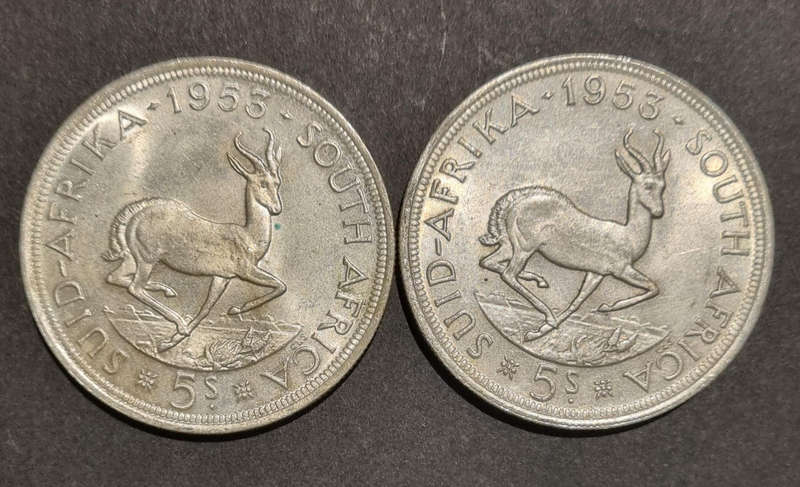 2 × 1953 Queen Elizabeth 5 Shilling Coins