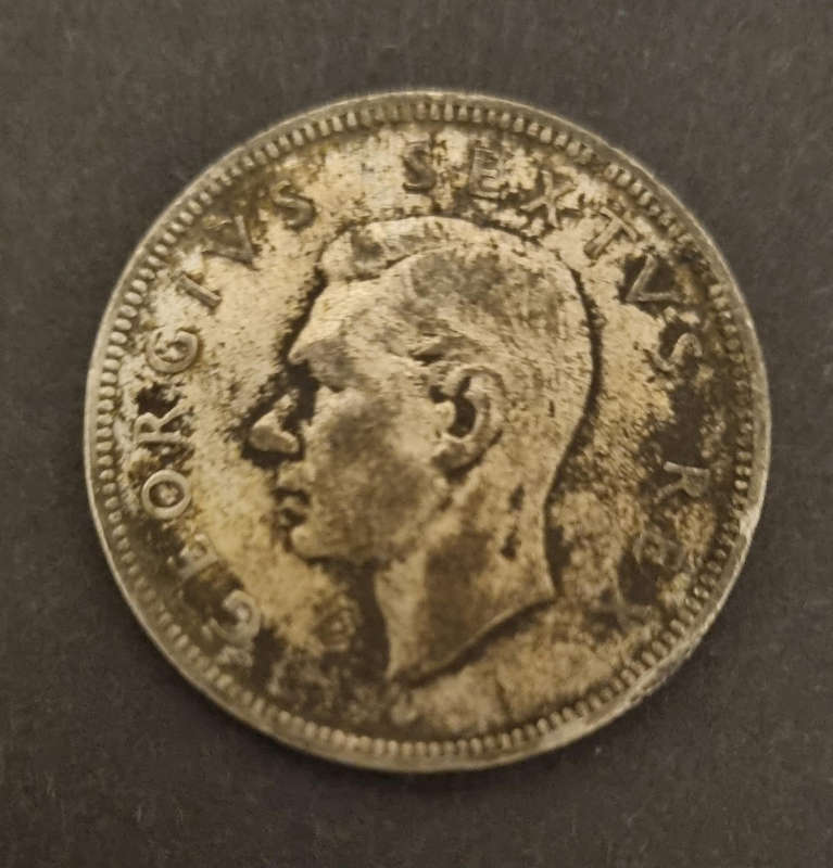 1951 South Africa 2 Shillings Coin  Well Aged & Naturally Tarnished  King George VI