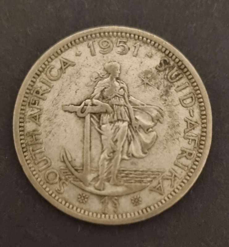  Hot Deal! 1951 South Africa 1 Shilling  King George VI  Silver Coin 