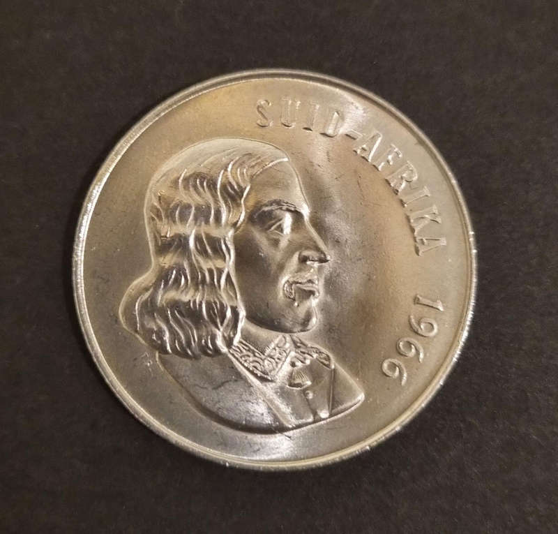 1966 South Africa 1 Rand Silver Coin  Afrikaans Text  Shiny Mint Condition  Rare Collectible