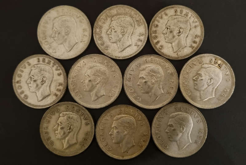 10 × 1952 5 Shilling Coins