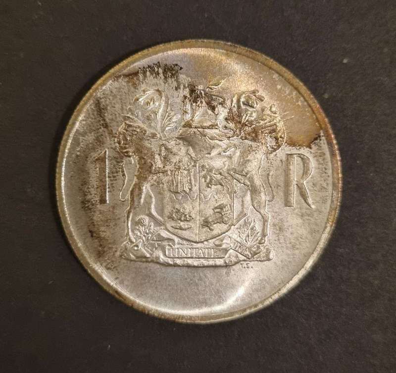 1969 South Africa 1 Rand  Uncirculated Proof Coin with Heavy Tarnish  Rare