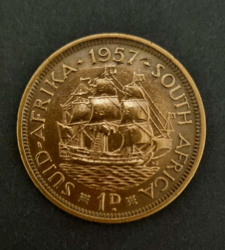 Rare 1957 South Africa 1 Penny  Beautiful Bronze Coin
