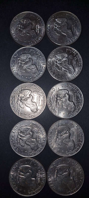 10 × 1972 USA 1 Dollar Coins