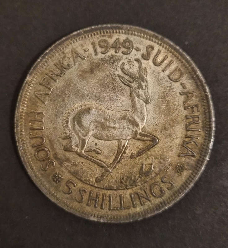  1949 South Africa 5 Shillings Coin  Beautifully Worn & Naturally Tarnished 