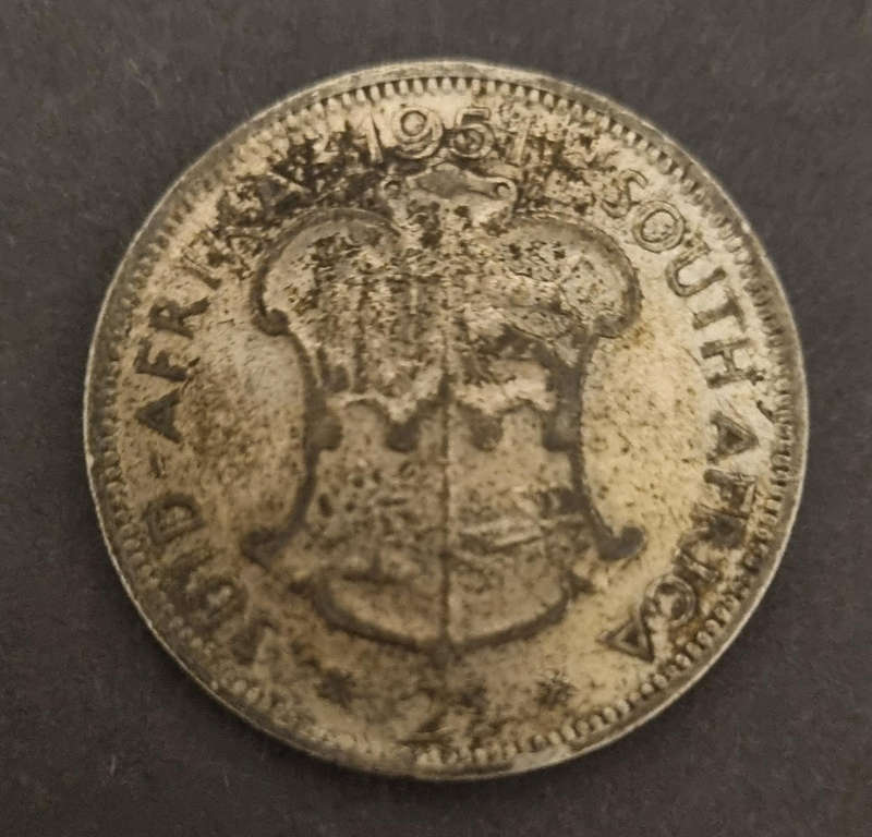 1951 South Africa 2 Shillings Coin  Well Aged & Naturally Tarnished  King George VI