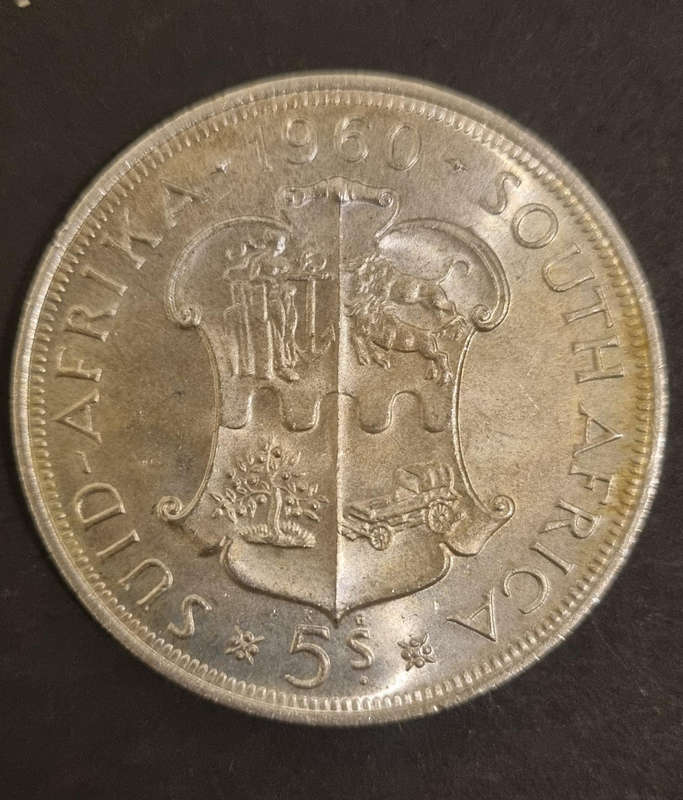  Hot Deal! 1960 South Africa Union 5 Shilling Coin  Beautifully Tarnished!