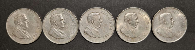 5 × 1967 Afrikaans R1 Coins