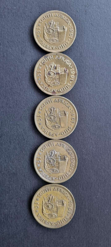 5 × 1961 One Cent Coins