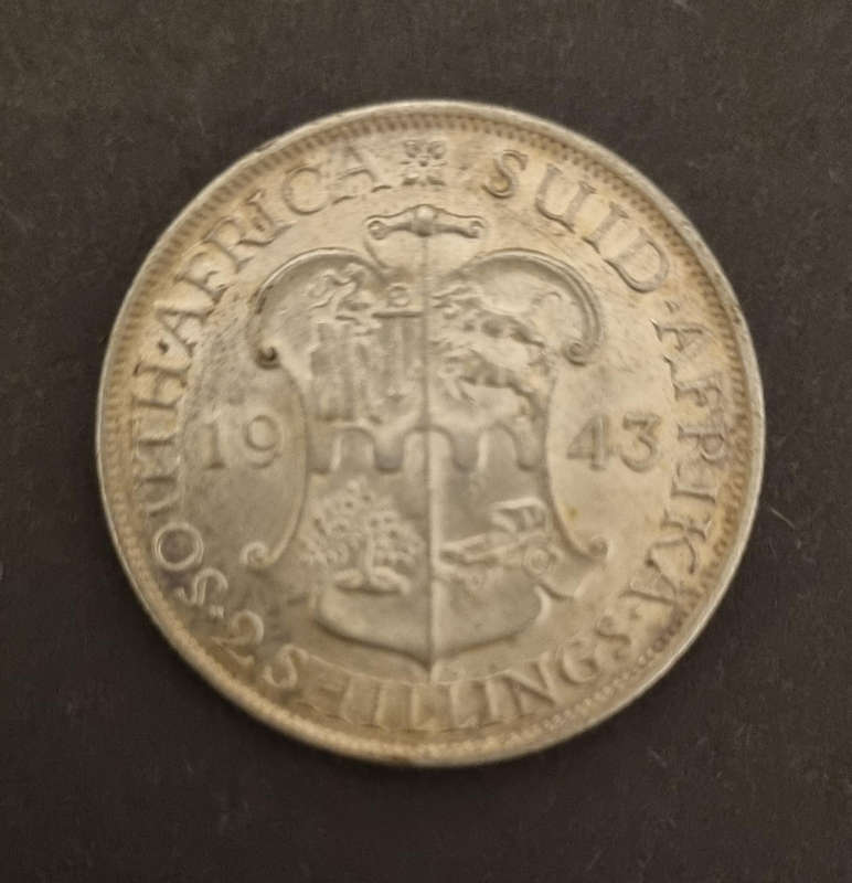  Hot Deal! Rare 1943 South Africa 2 Shillings Silver Coin  King George VI 