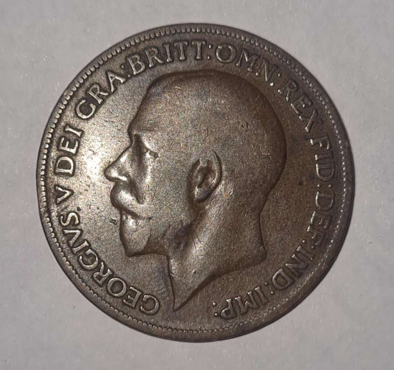 1920 Great Britain George V One Penny  Vintage Bronze Coin (Rare Collectible)