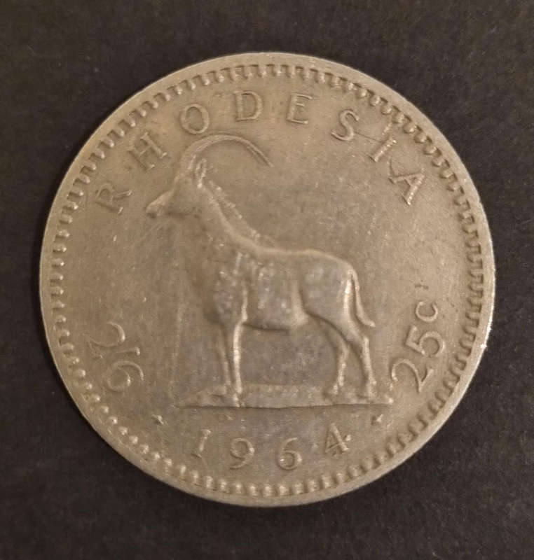  Rare 1964 Rhodesia 25 Cents Coin  Queen Elizabeth II  Beautiful Condition 