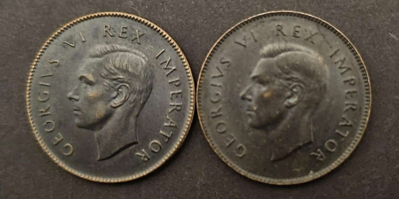  Lot of 2 Vintage ¼ Penny South African Coins  1937 & 1938  Dark & Fully Tarnished